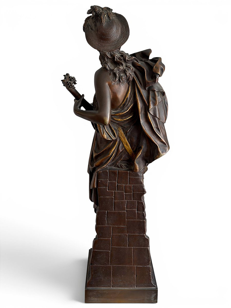 Grand bronze "Femme à la mandoline" dans le goût de Carrier Belleuse - XIXe siècle - H. 70 cm-photo-3