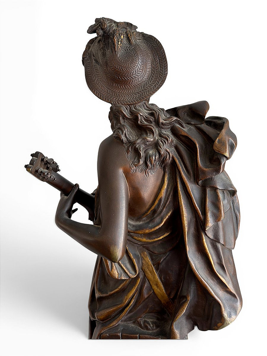 Grand bronze "Femme à la mandoline" dans le goût de Carrier Belleuse - XIXe siècle - H. 70 cm-photo-4