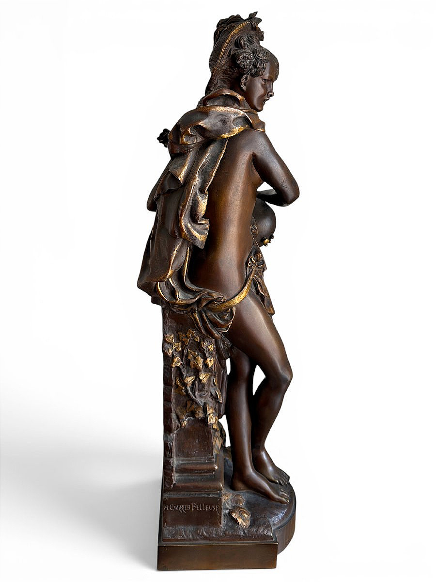 Grand bronze "Femme à la mandoline" dans le goût de Carrier Belleuse - XIXe siècle - H. 70 cm-photo-7