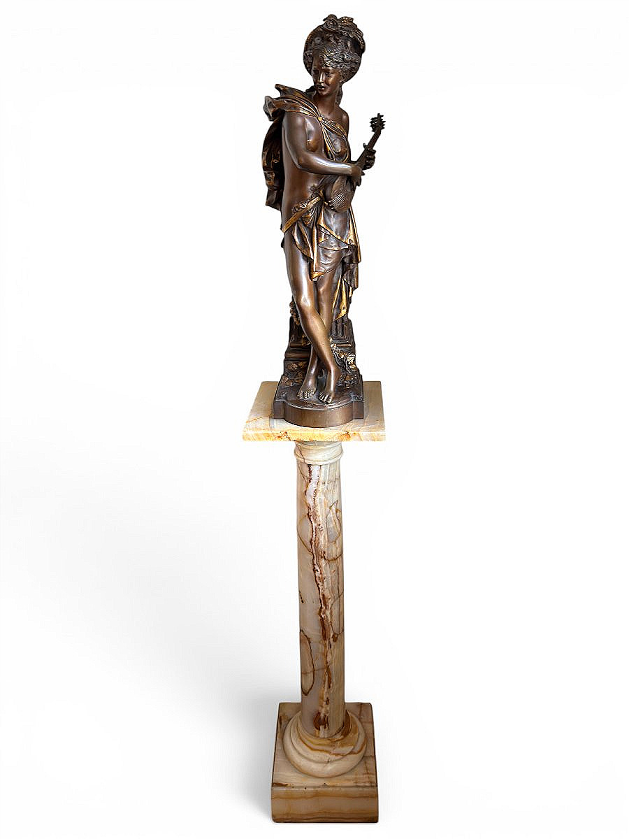 Grand bronze "Femme à la mandoline" dans le goût de Carrier Belleuse - XIXe siècle - H. 70 cm-photo-2