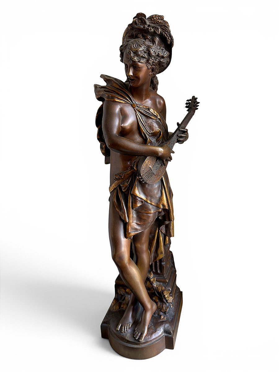 Grand bronze "Femme à la mandoline" dans le goût de Carrier Belleuse - XIXe siècle - H. 70 cm