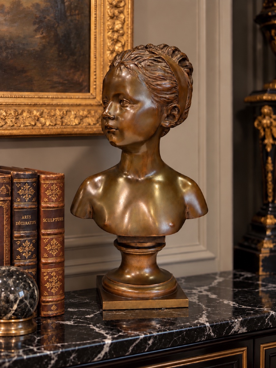 Bronze Bust Of Louise Brongniart After Houdon—signed Houdon And Susse Frères—19th Century-photo-2