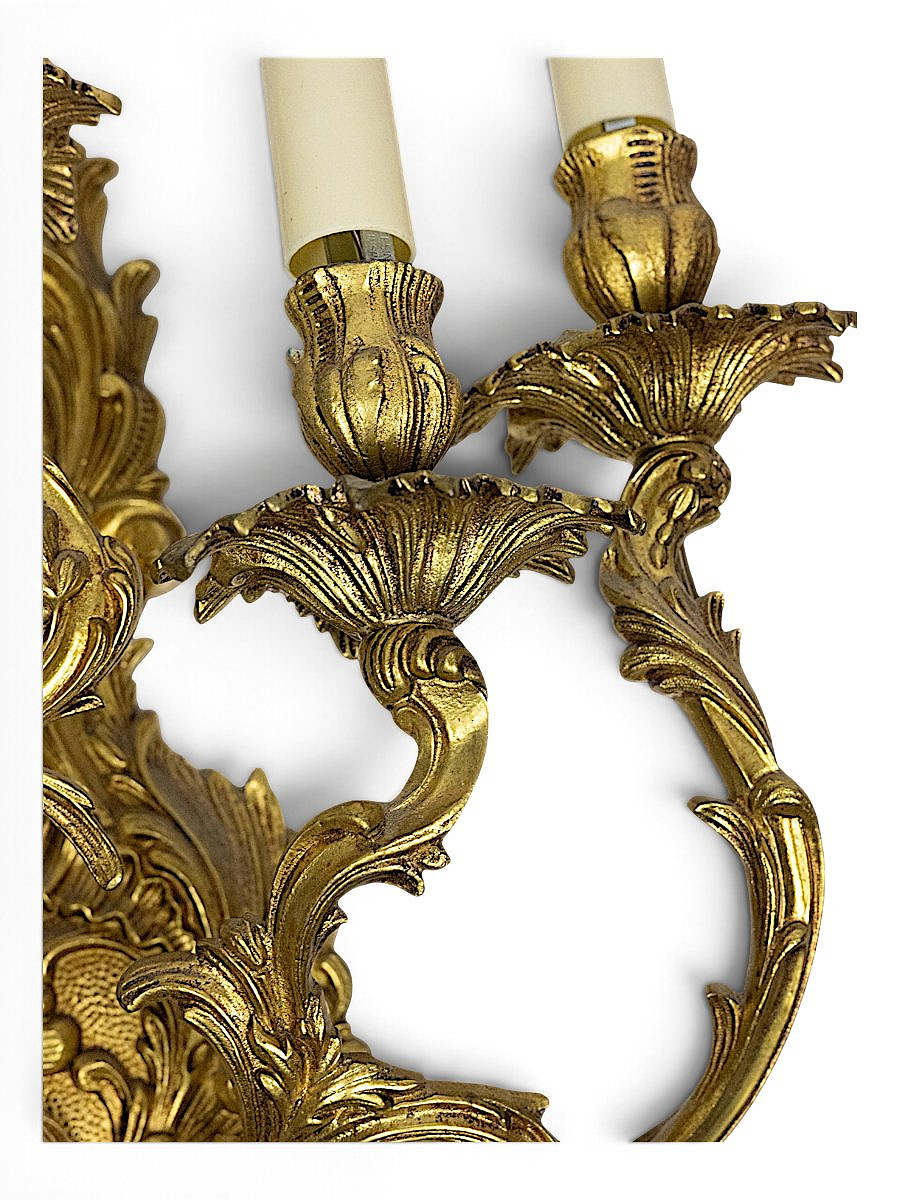 Large Seven-light Wall Sconce In Gilded Bronze—louis XV Rocaille Style—19th Century (circa 1880)-photo-3