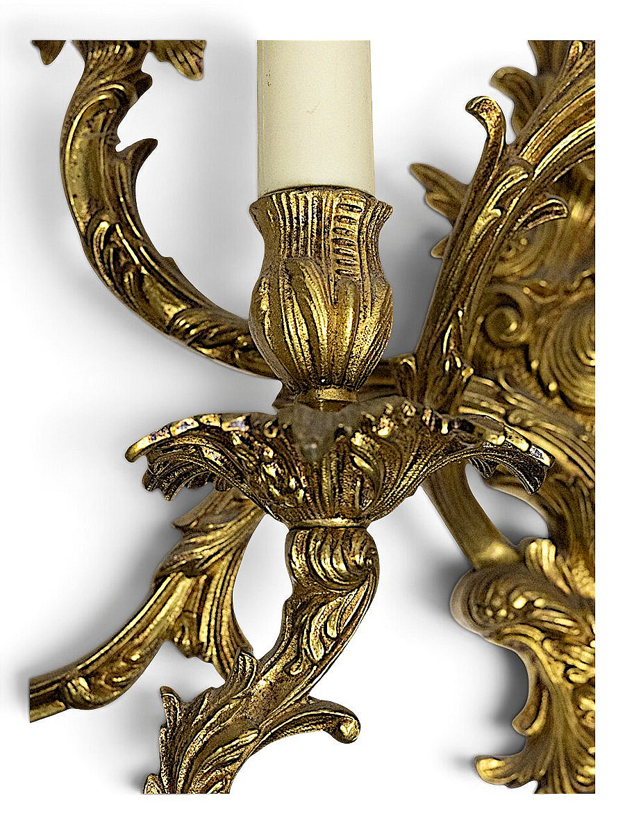 Large Seven-light Wall Sconce In Gilded Bronze—louis XV Rocaille Style—19th Century (circa 1880)-photo-2