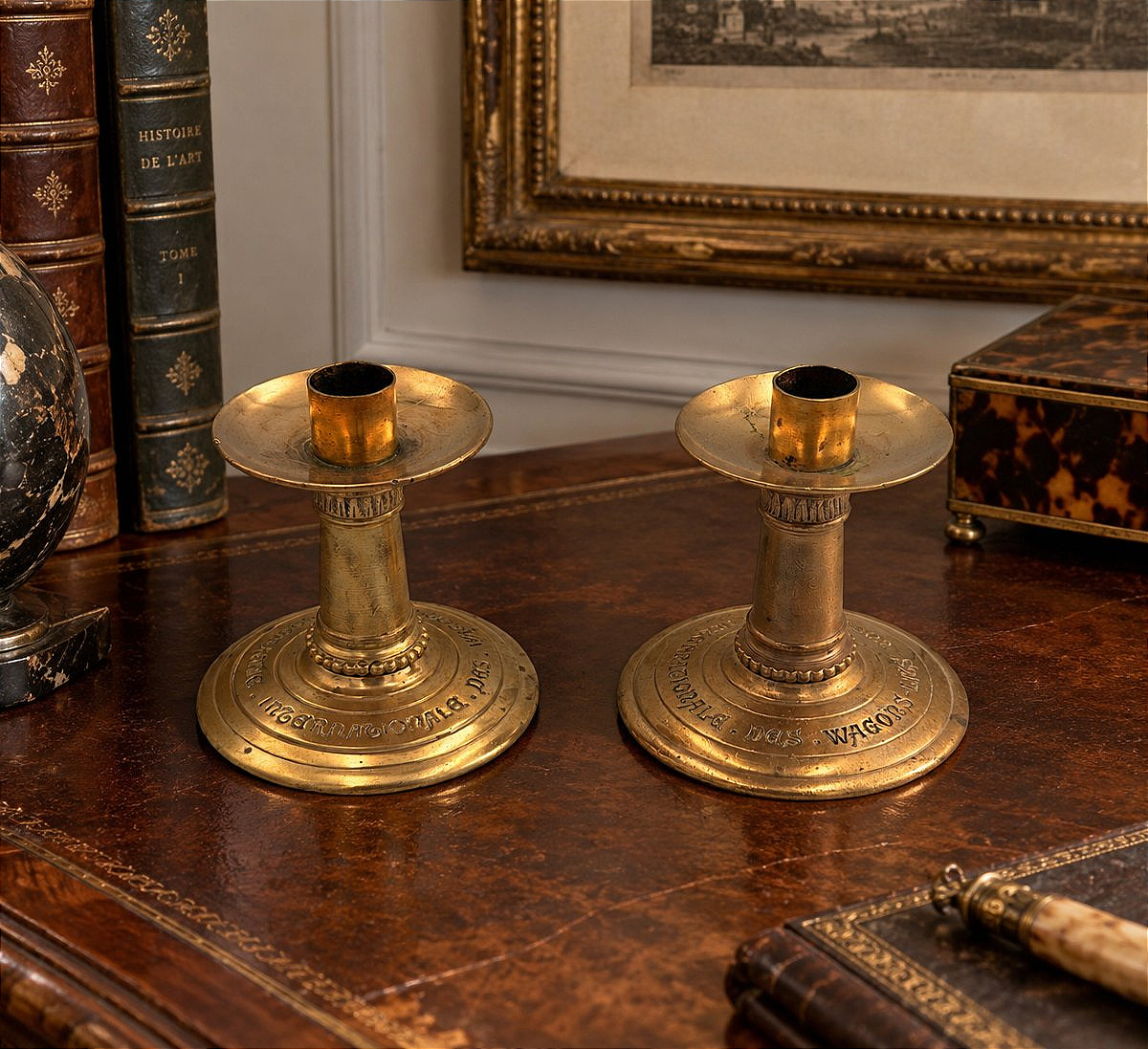 Pair Of Bronze Candlesticks By The Compagnie Internationale Des Wagons-lits - H 11.5 Cm - Circa 1900-photo-4