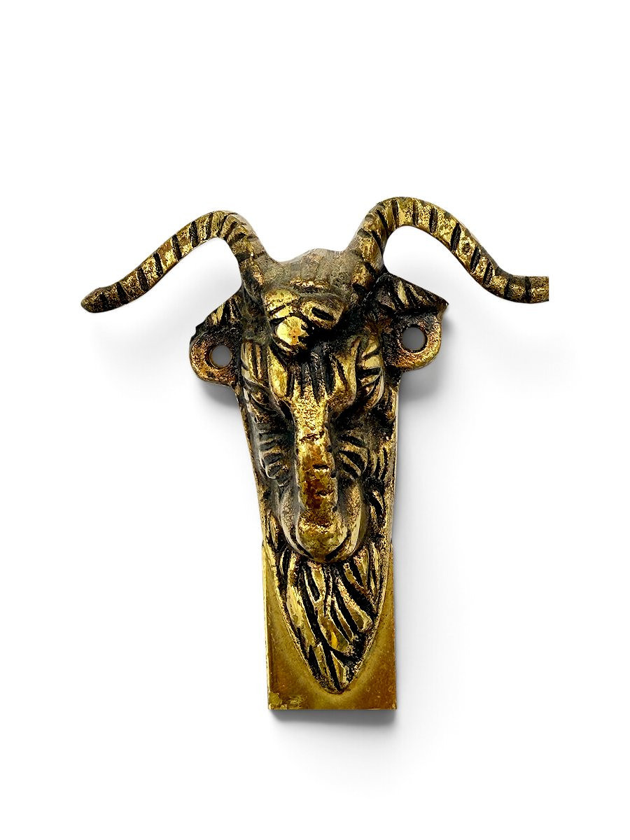 Pair Of Brass Wall Coat Hooks With Ram Heads - Shelf Brackets - Circa 1900-photo-2