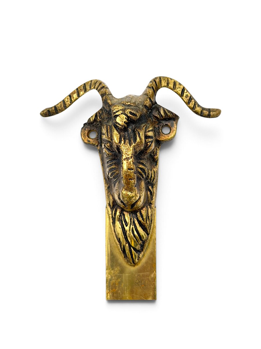 Pair Of Brass Wall Coat Hooks With Ram Heads - Shelf Brackets - Circa 1900-photo-4