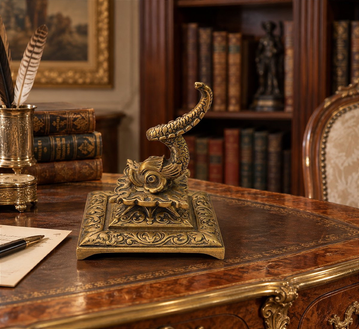 Gilded Bronze Paperweight Or Ring Holder Featuring A Dolphin In The Renaissance Style; 19th Century-photo-2