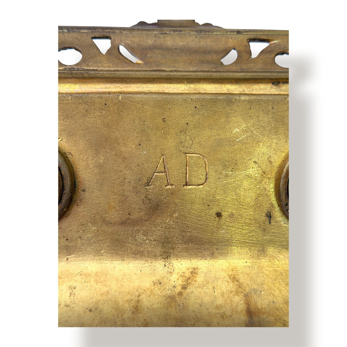 Encrier de bureau vide-poches en bronze doré à décor héraldique - Époque Napoléon III - XIXe s-photo-4