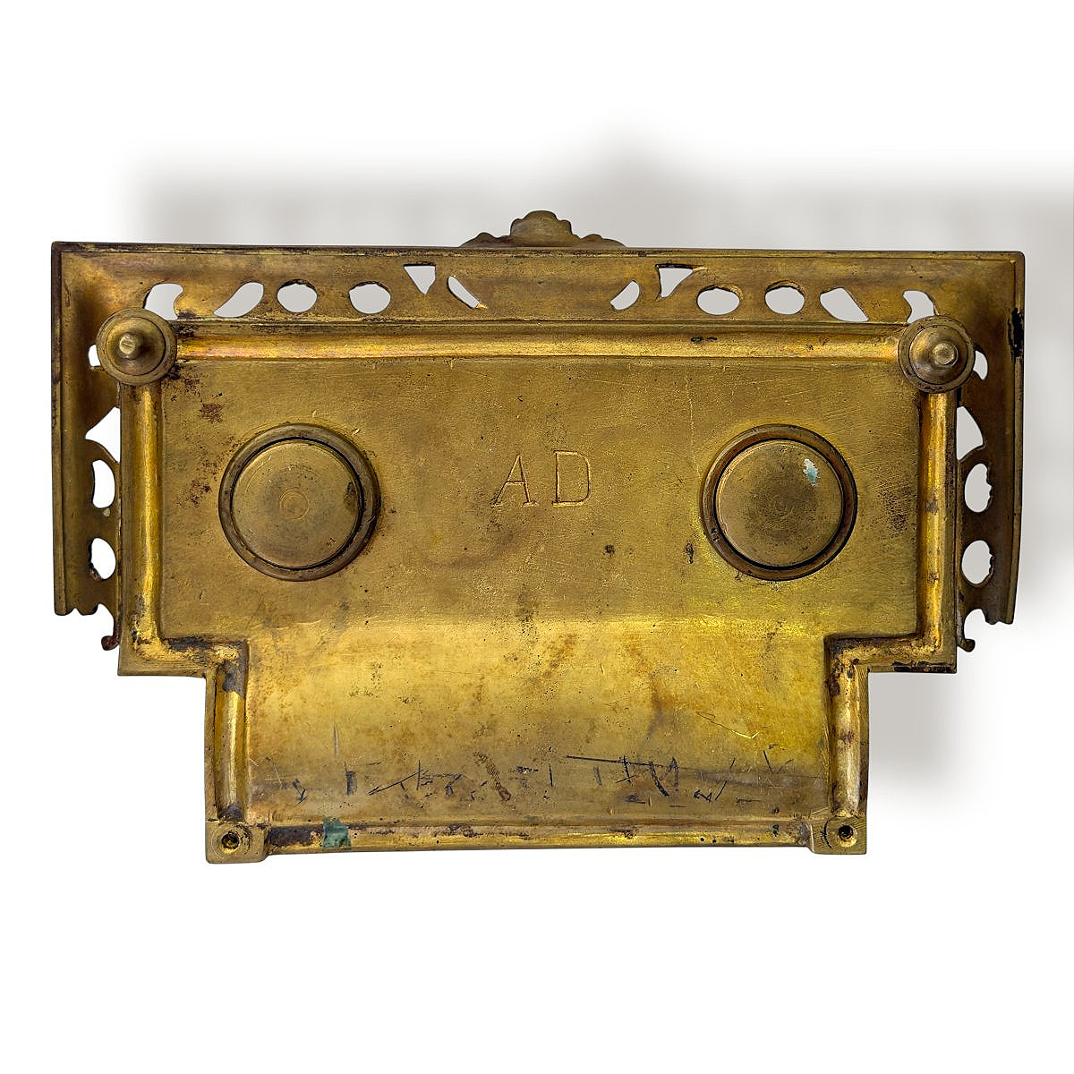 Encrier de bureau vide-poches en bronze doré à décor héraldique - Époque Napoléon III - XIXe s-photo-5