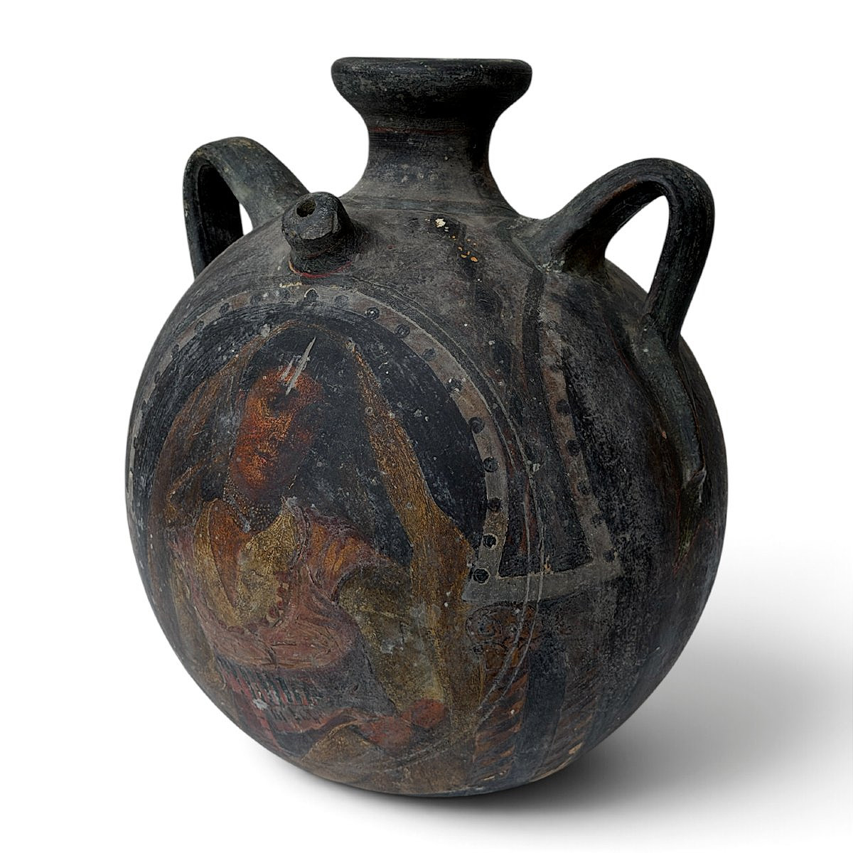 Vase-gourde de pèlerin en faïence femme orientale à décor peint - Travail début XXe (vers 1900)-photo-2