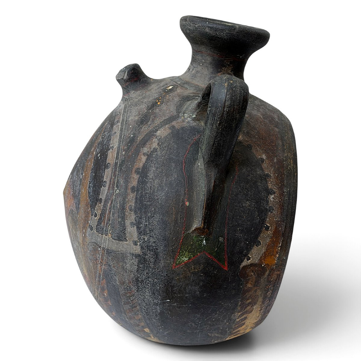 Vase-gourde de pèlerin en faïence femme orientale à décor peint - Travail début XXe (vers 1900)-photo-3