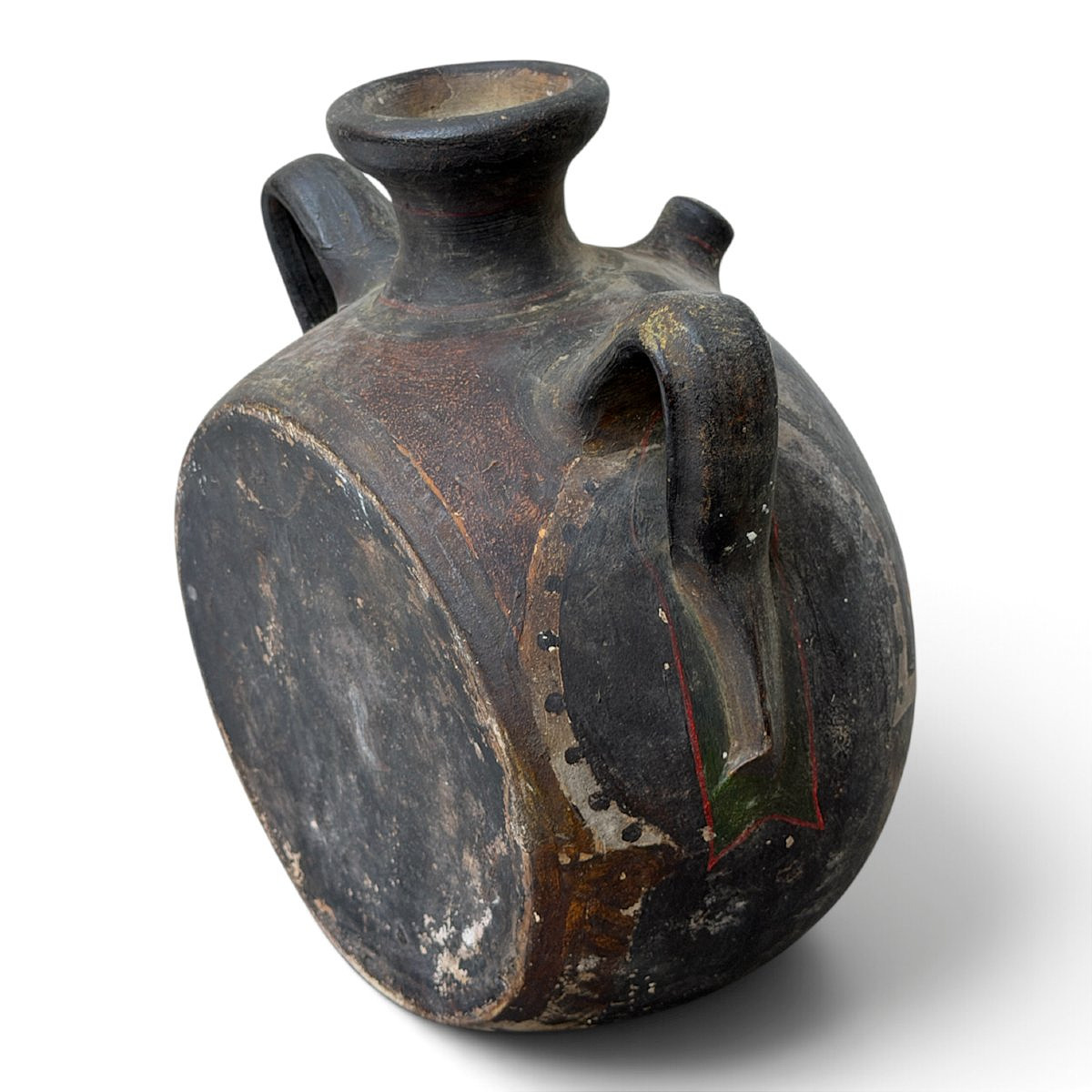 Vase-gourde de pèlerin en faïence femme orientale à décor peint - Travail début XXe (vers 1900)-photo-1