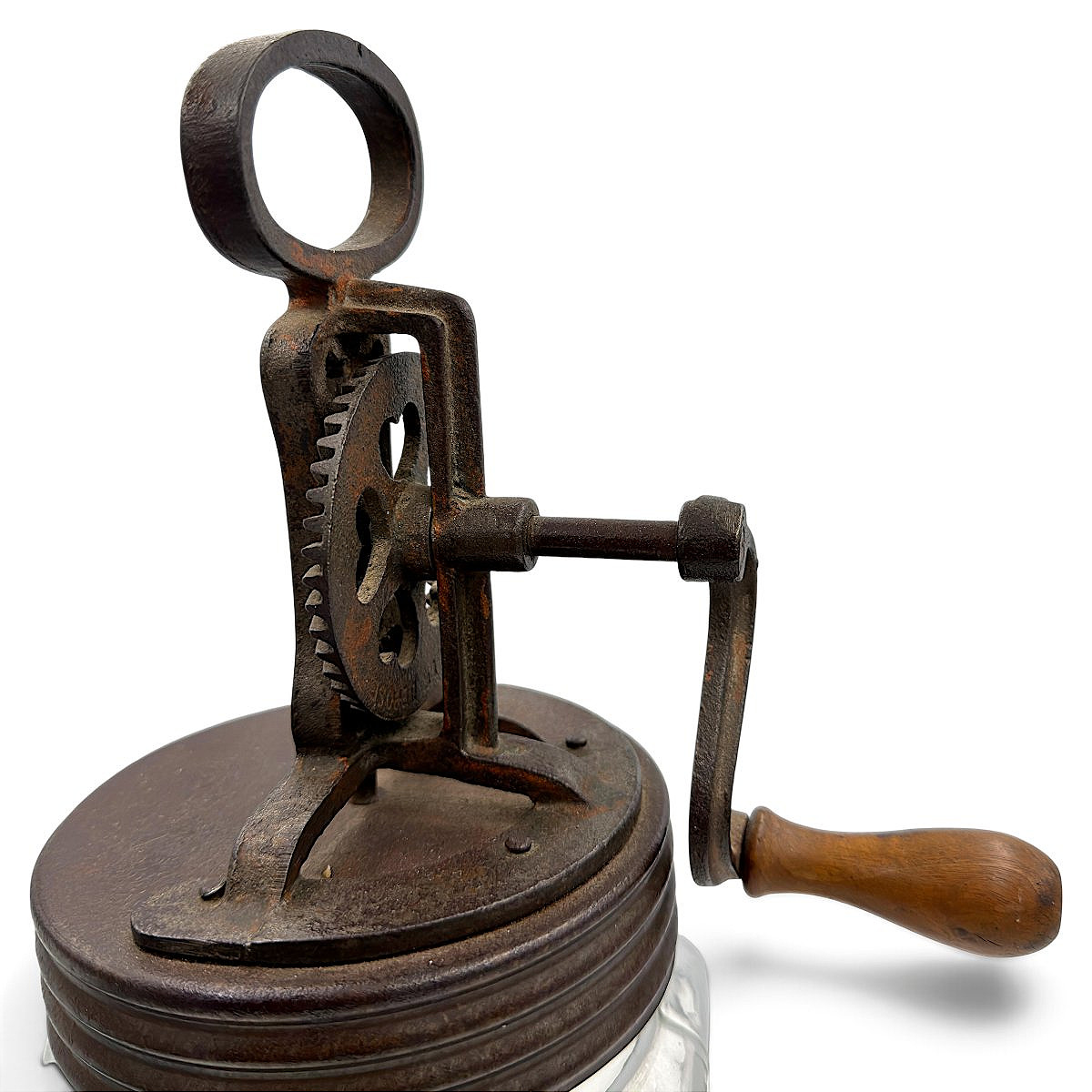 Glass Butter Churn With A Raised Fleur-de-lis Design - Folk Art, Circa 1930 - H30 Cm-photo-4
