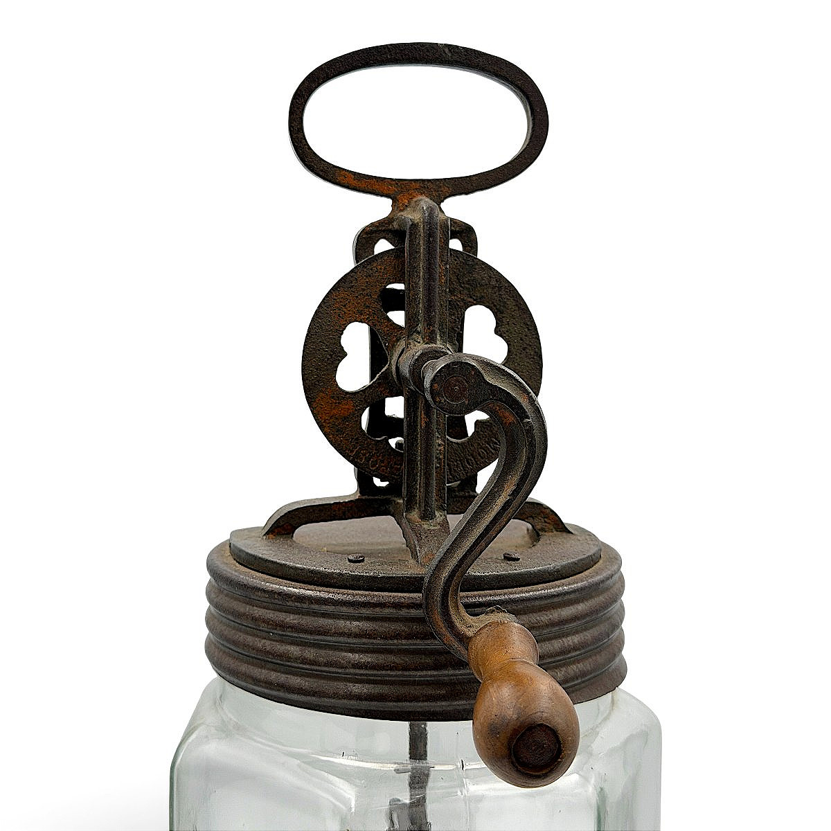 Glass Butter Churn With A Raised Fleur-de-lis Design - Folk Art, Circa 1930 - H30 Cm-photo-1