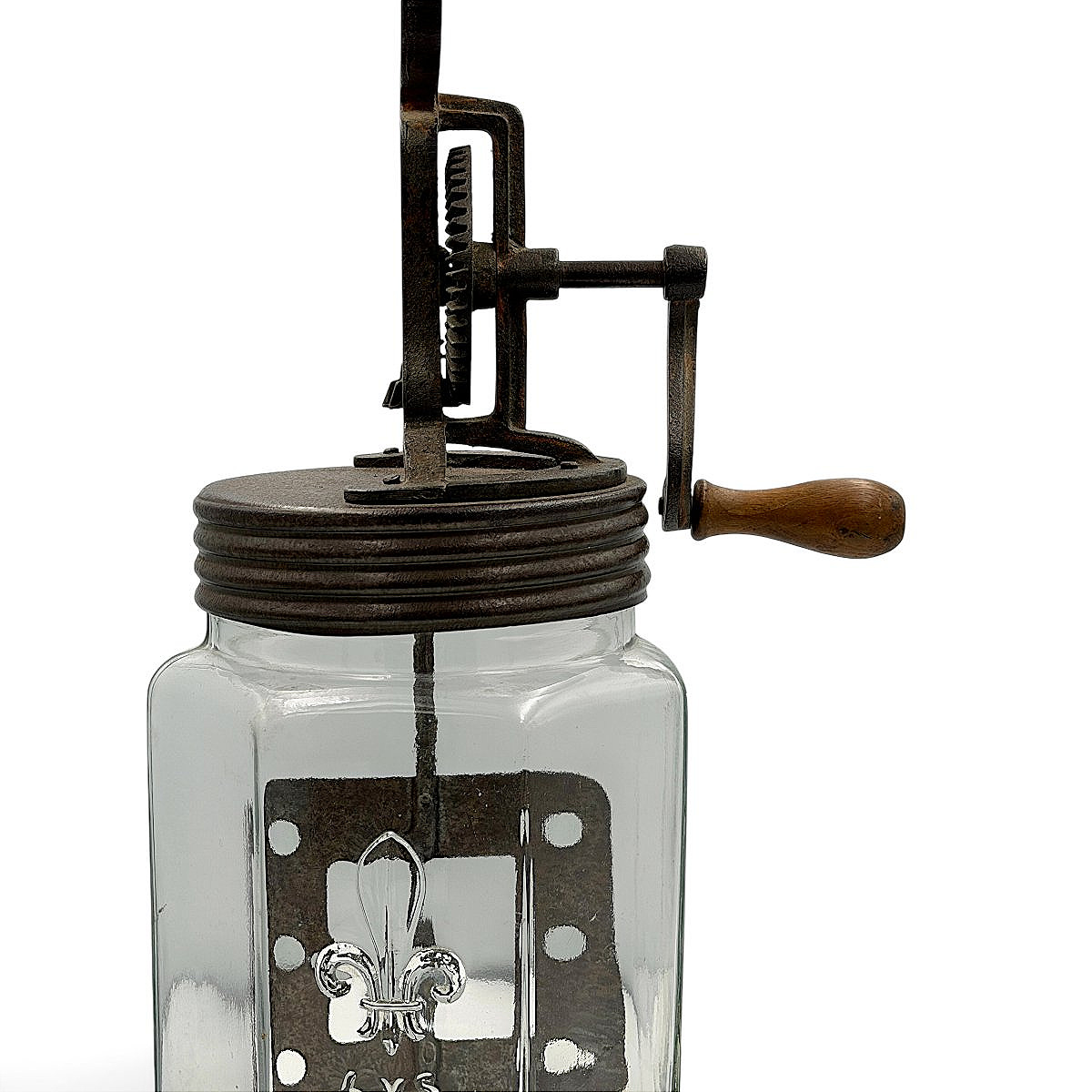 Glass Butter Churn With A Raised Fleur-de-lis Design - Folk Art, Circa 1930 - H30 Cm-photo-2