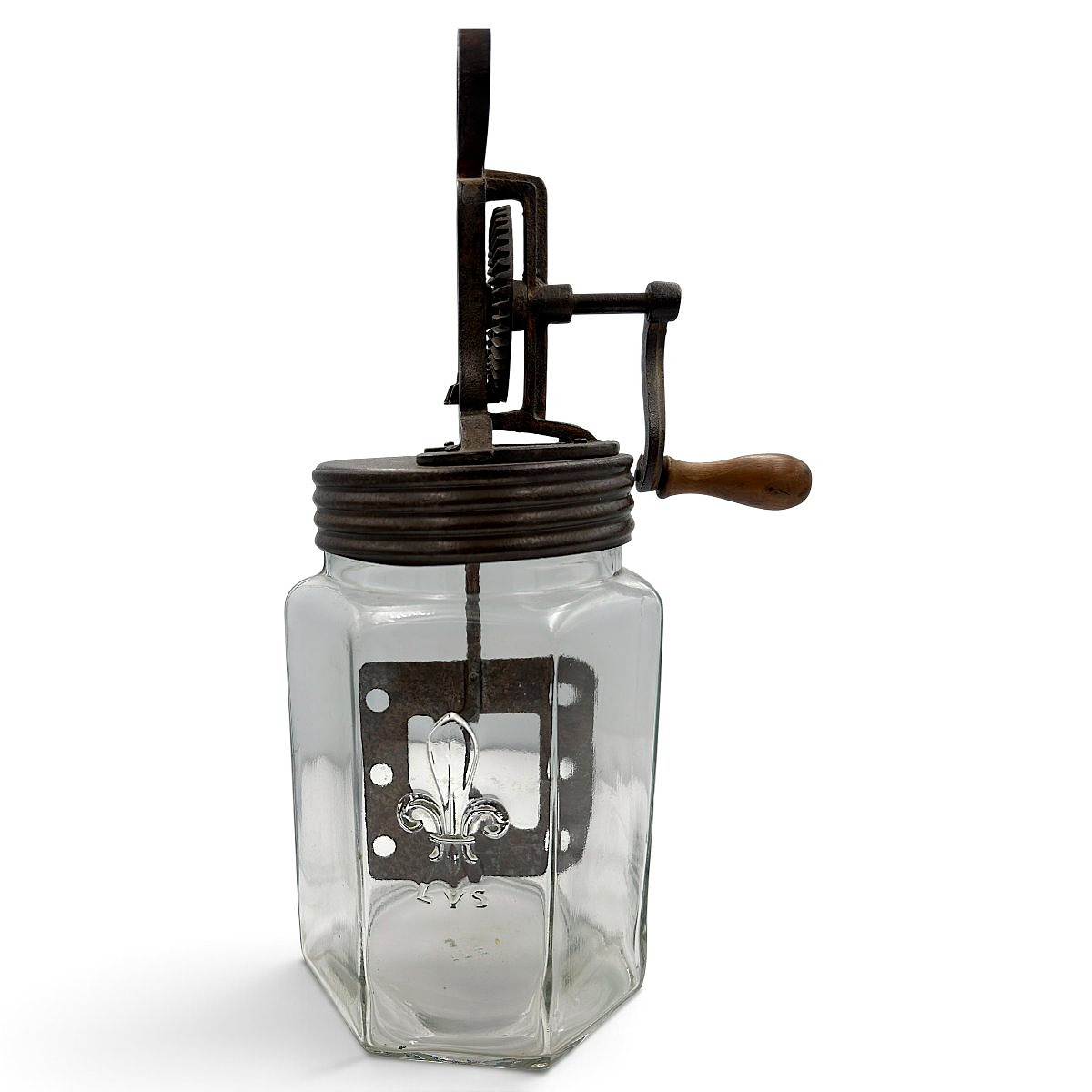 Glass Butter Churn With A Raised Fleur-de-lis Design - Folk Art, Circa 1930 - H30 Cm