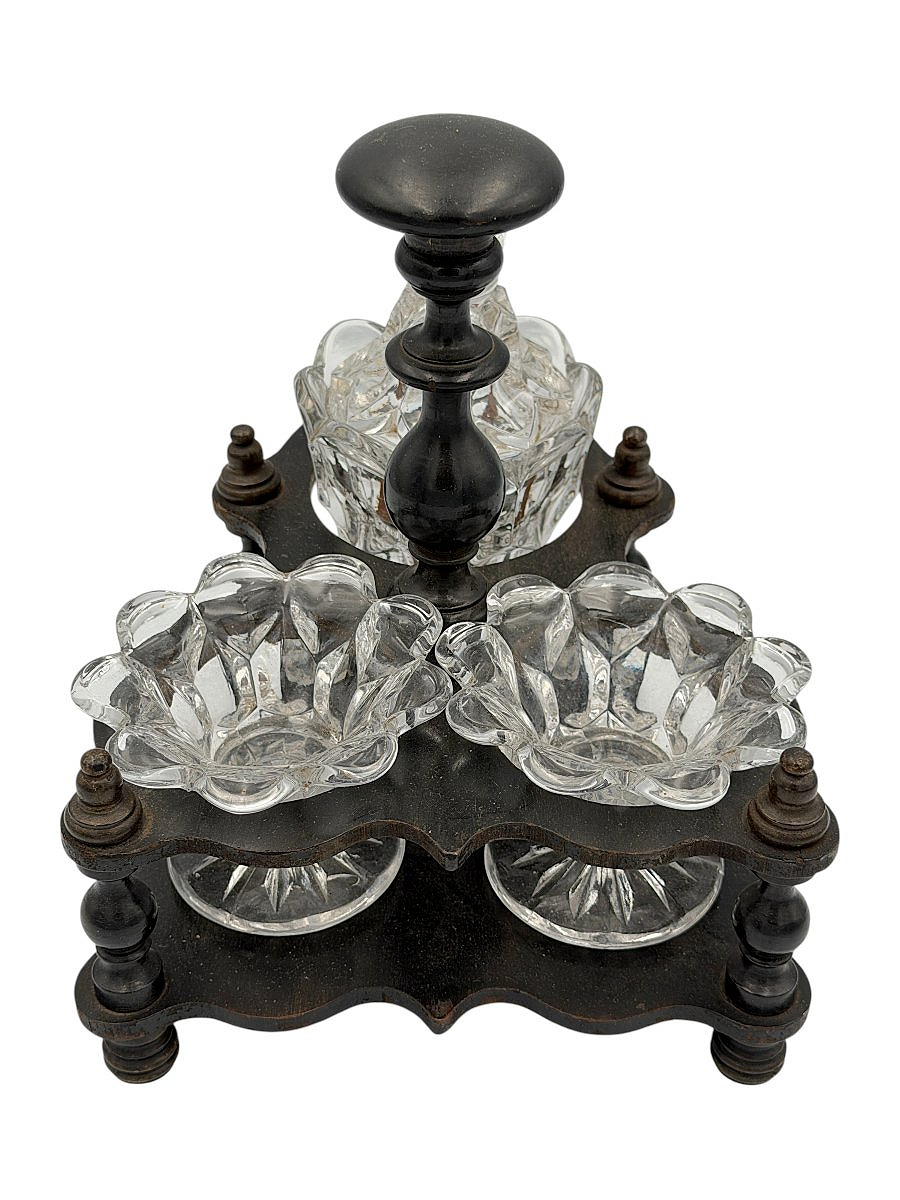 Serviteur de table à condiments - Époque Napoléon III vers 1870 - Bois tourné et verre-photo-2
