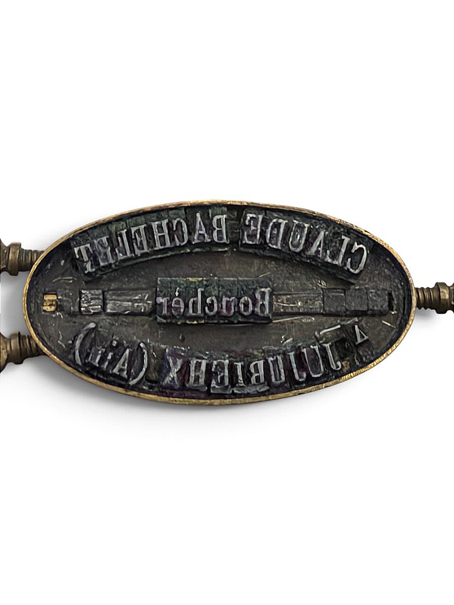 Tampon cachet de métier "Claude Bachellet Boucher Ain" - Bois et laiton - XIXe siècle vers 1900-photo-1