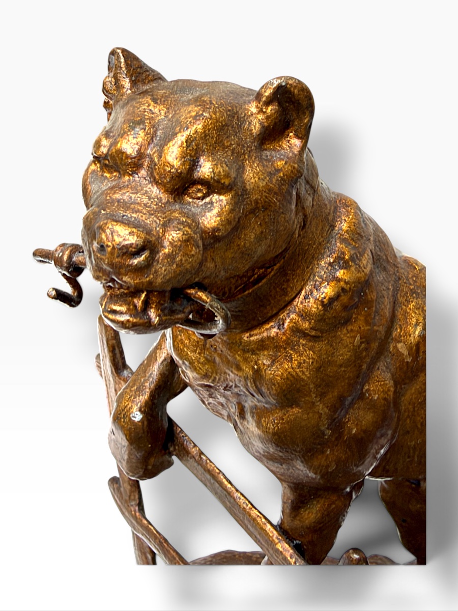 "dogue At The Gate" Watch Case, Gilded And Lacquered, Signed Valton—late 19th Century, Circa 1900-photo-2