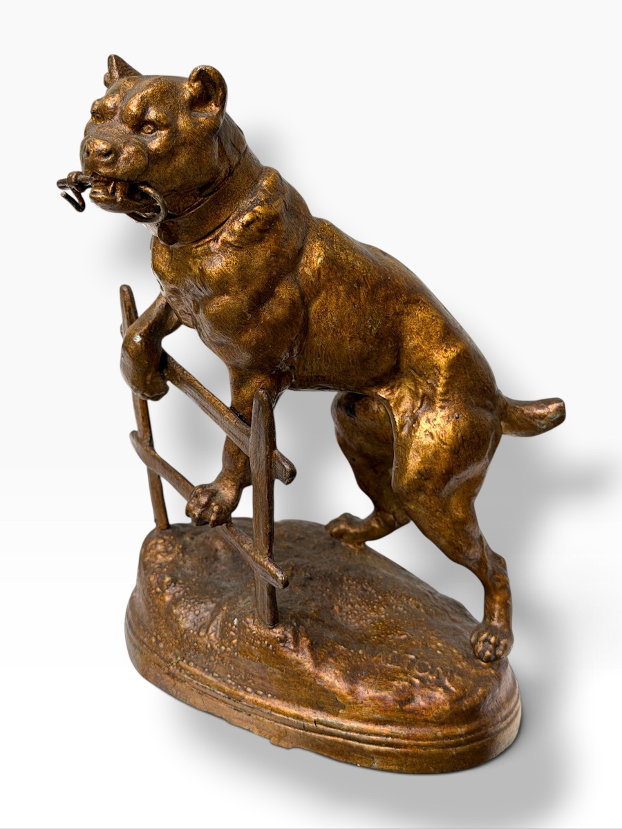 "dogue At The Gate" Watch Case, Gilded And Lacquered, Signed Valton—late 19th Century, Circa 1900-photo-3