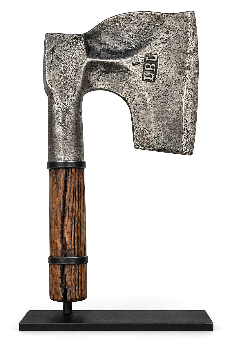 Doloire de charpentier marqué LBL - Fer forgé et manche en bois - France XIXe siècle vers 1880-photo-4