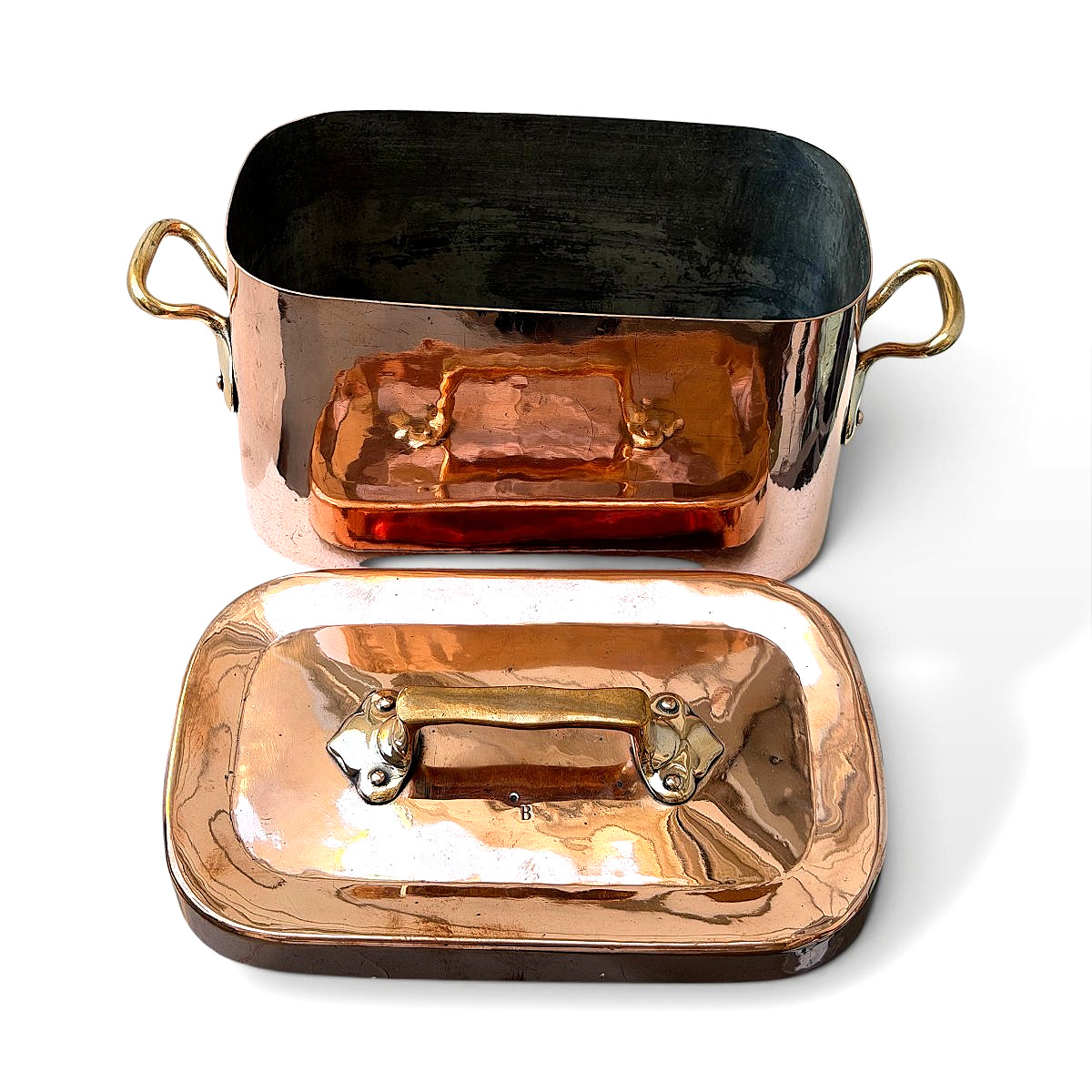 Rectangular Copper Cauldron With A Bronze Lid And Handles—france, 19th Century-photo-2