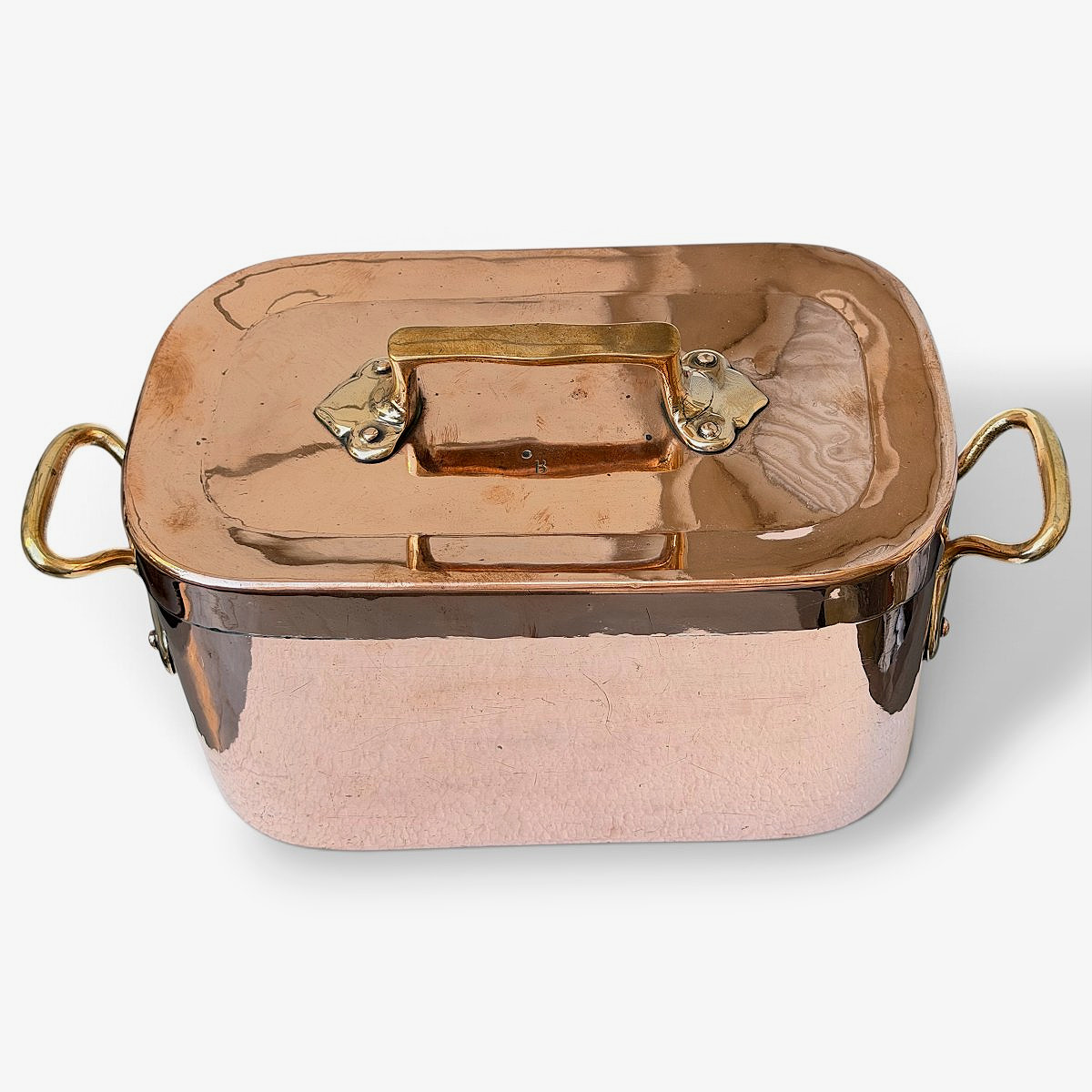 Rectangular Copper Cauldron With A Bronze Lid And Handles—france, 19th Century