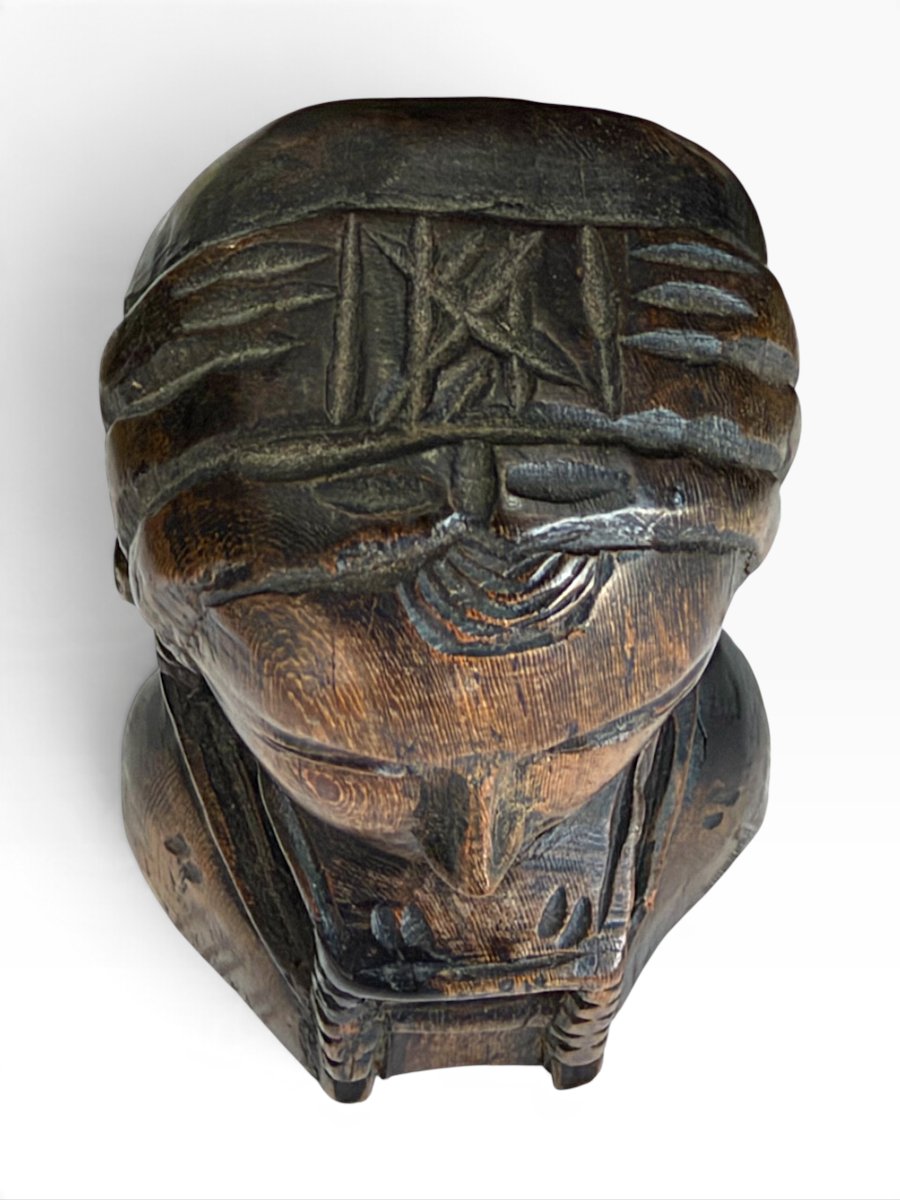 Buste femme en costume traditionnel en bois sculpté - Art Populaire Début XXe S. - Circa 1920-photo-4