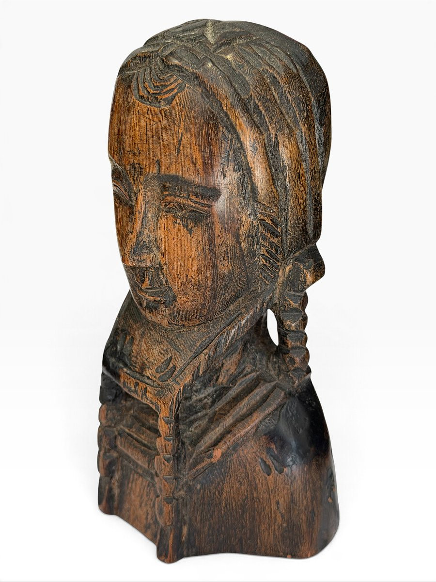 Buste femme en costume traditionnel en bois sculpté - Art Populaire Début XXe S. - Circa 1920