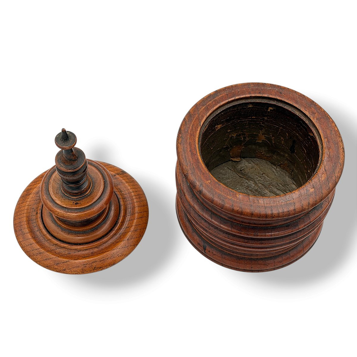 Tobacco Jar Or Medicine Cabinet Made Of Turned And Weathered Fruitwood—folk Art—19th Century-photo-3