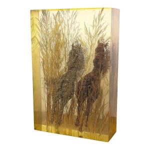 Sculpture Inclusions de résine "Deux Chevaux au Galop" (Circa 1960) Pierre Giraudon (1923-2012)