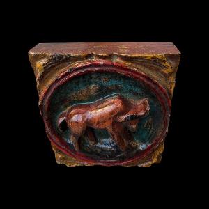 Carved Wooden Bas-relief - Brutalist Style - Taurus Zodiac Sign