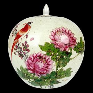 Vase Dated 1923 - China - Famille Rose Porcelain - Republic Period - Bird And Peonies