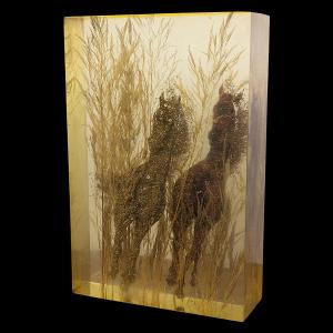 Pierre Giraudon (1923-2012) - Resin Sculpture With Two Horses - 20th Century - Height 39cm
