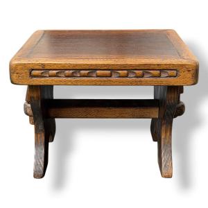 Tabouret en Chêne sculpté ou Porte-plantes - Travail artisanal Fin XIXe/Début XXe siècle H26cm