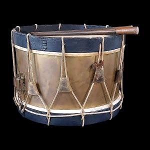 Military Drum For The Rural Guard, Infantry, Or Sappers—19th Century—wood And Brass, With Drumsticks