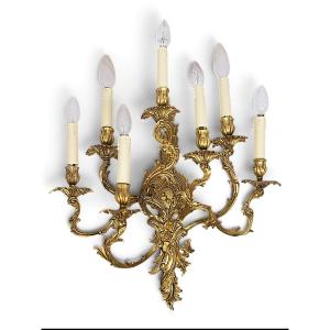 Large Seven-light Wall Sconce In Gilded Bronze—louis XV Rocaille Style—19th Century (circa 1880)