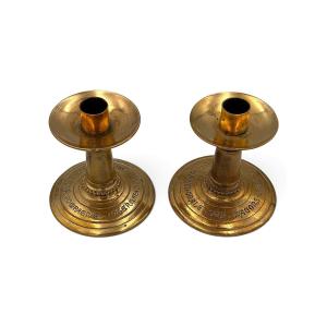 Paire de bougeoirs en bronze Compagnie Internationale des Wagons-Lits - H 11,5 cm - Vers 1900
