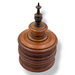 Tobacco Jar Or Medicine Cabinet Made Of Turned And Weathered Fruitwood—folk Art—19th Century