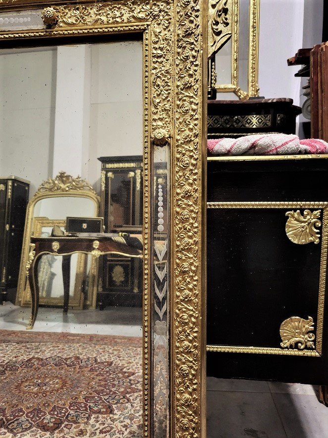 Large Mirror Or Mirror In Golden Wood And Stucco Napoleon III Period Napoleon 3-photo-2