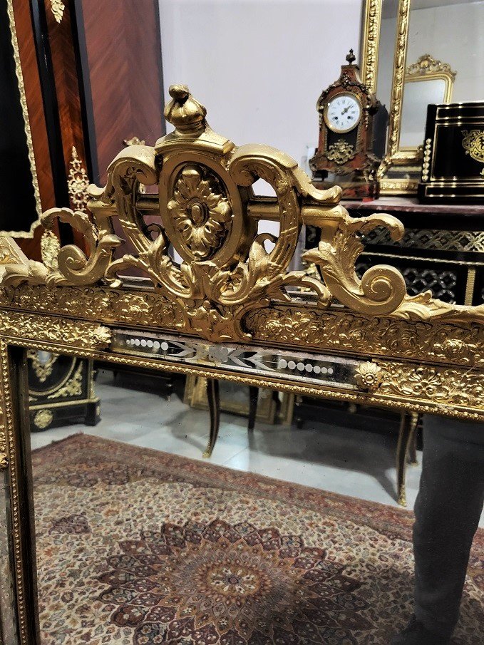 Large Mirror Or Mirror In Golden Wood And Stucco Napoleon III Period Napoleon 3-photo-3
