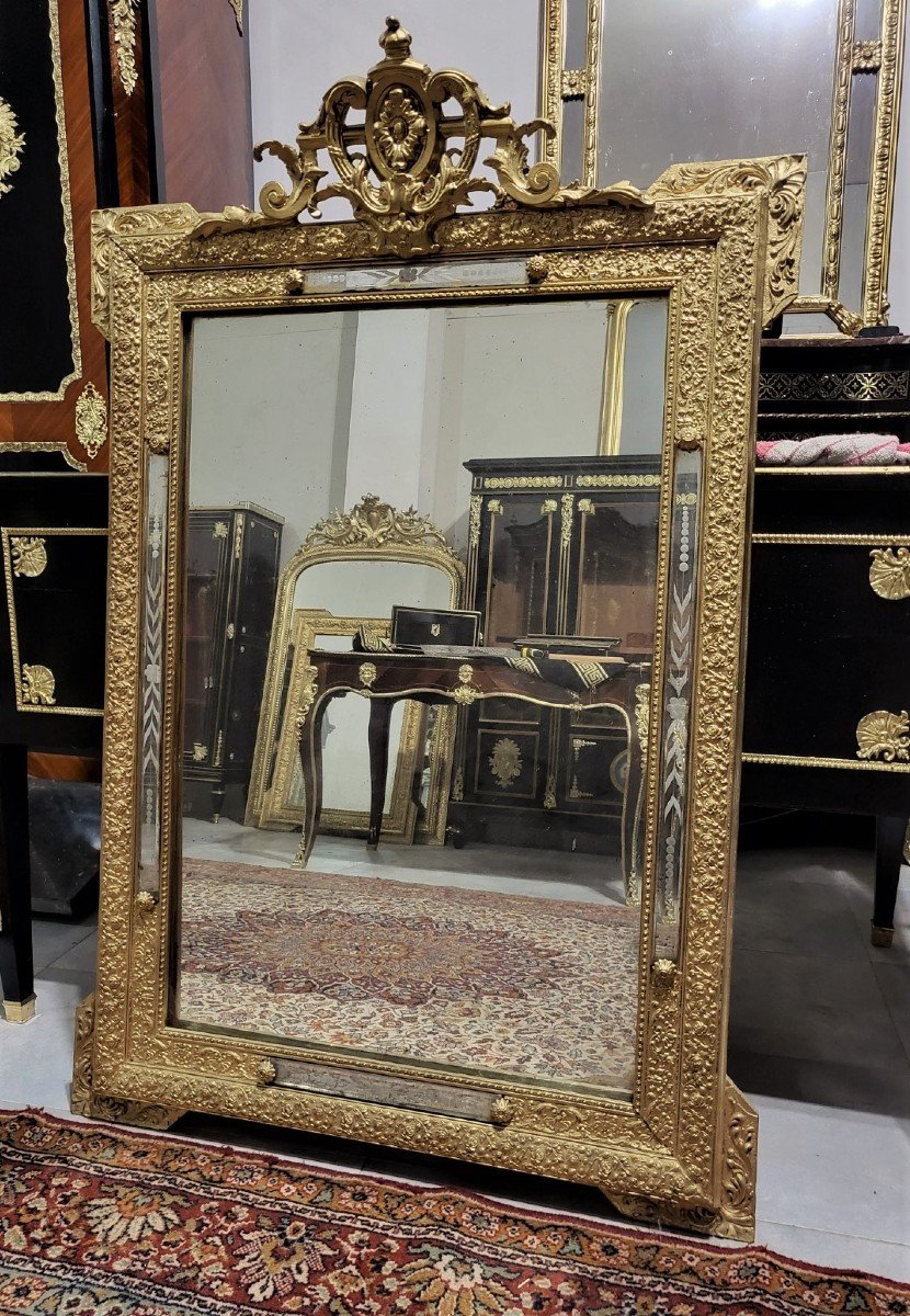 Large Mirror Or Mirror In Golden Wood And Stucco Napoleon III Period Napoleon 3