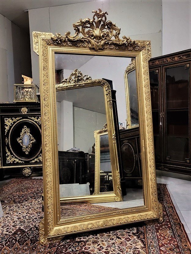 Grand Miroir Ou Glace En Bois Doré Et Stuc époque Napoléon III Napoleon 3-photo-4