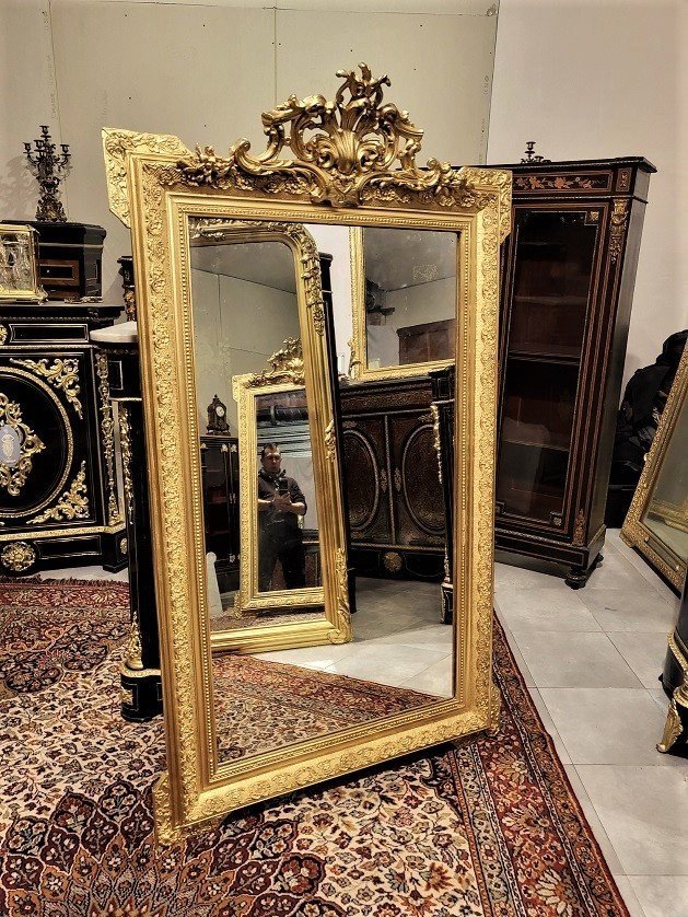 Grand Miroir Ou Glace En Bois Doré Et Stuc époque Napoléon III Napoleon 3
