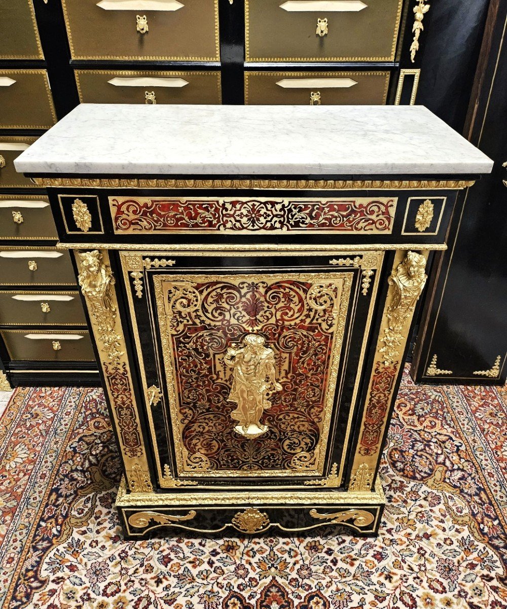 Rare Support Cabinet In Boulle Marquetry Napoleon III Period Napoleon 3-photo-5