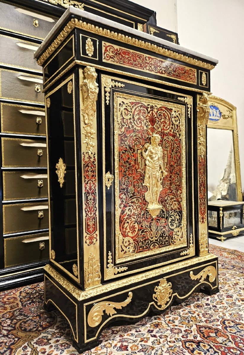 Rare Support Cabinet In Boulle Marquetry Napoleon III Period Napoleon 3-photo-6