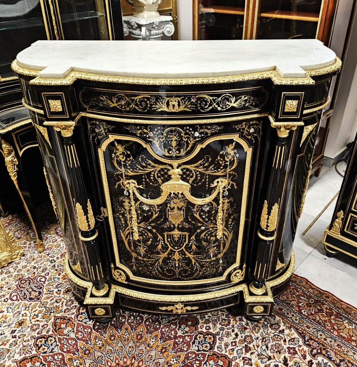 Important Curved Support Unit With Columns In Boulle Marquetry Napoleon III Period Napoleon 3-photo-3