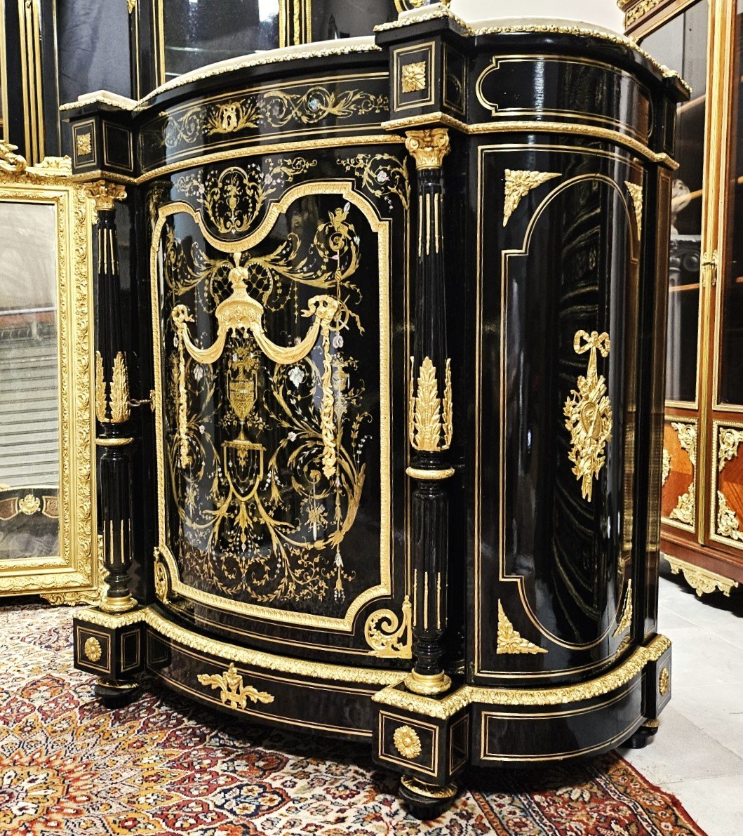Important Curved Support Unit With Columns In Boulle Marquetry Napoleon III Period Napoleon 3-photo-4
