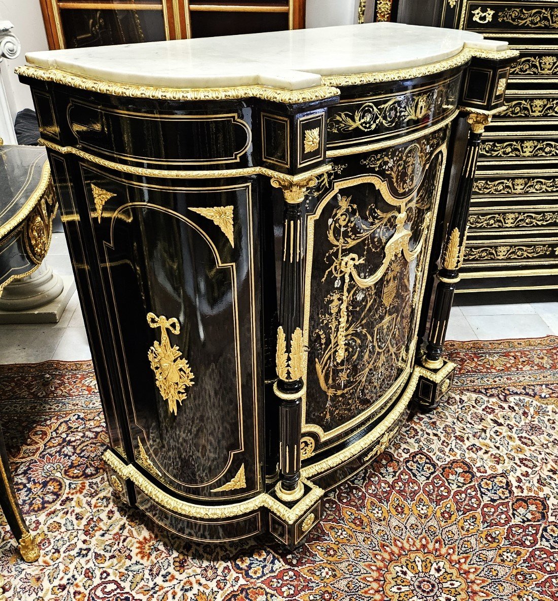 Important Curved Support Unit With Columns In Boulle Marquetry Napoleon III Period Napoleon 3-photo-1